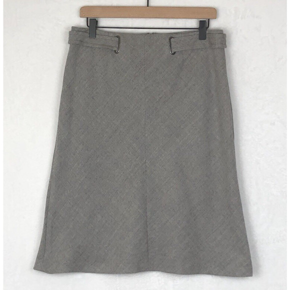 BROOKS‎ BROTHERS 100% Wool A-Line Midi Skirt Sz 10 Gray Lined Faux Belt Preppy - Picture 1 of 10
